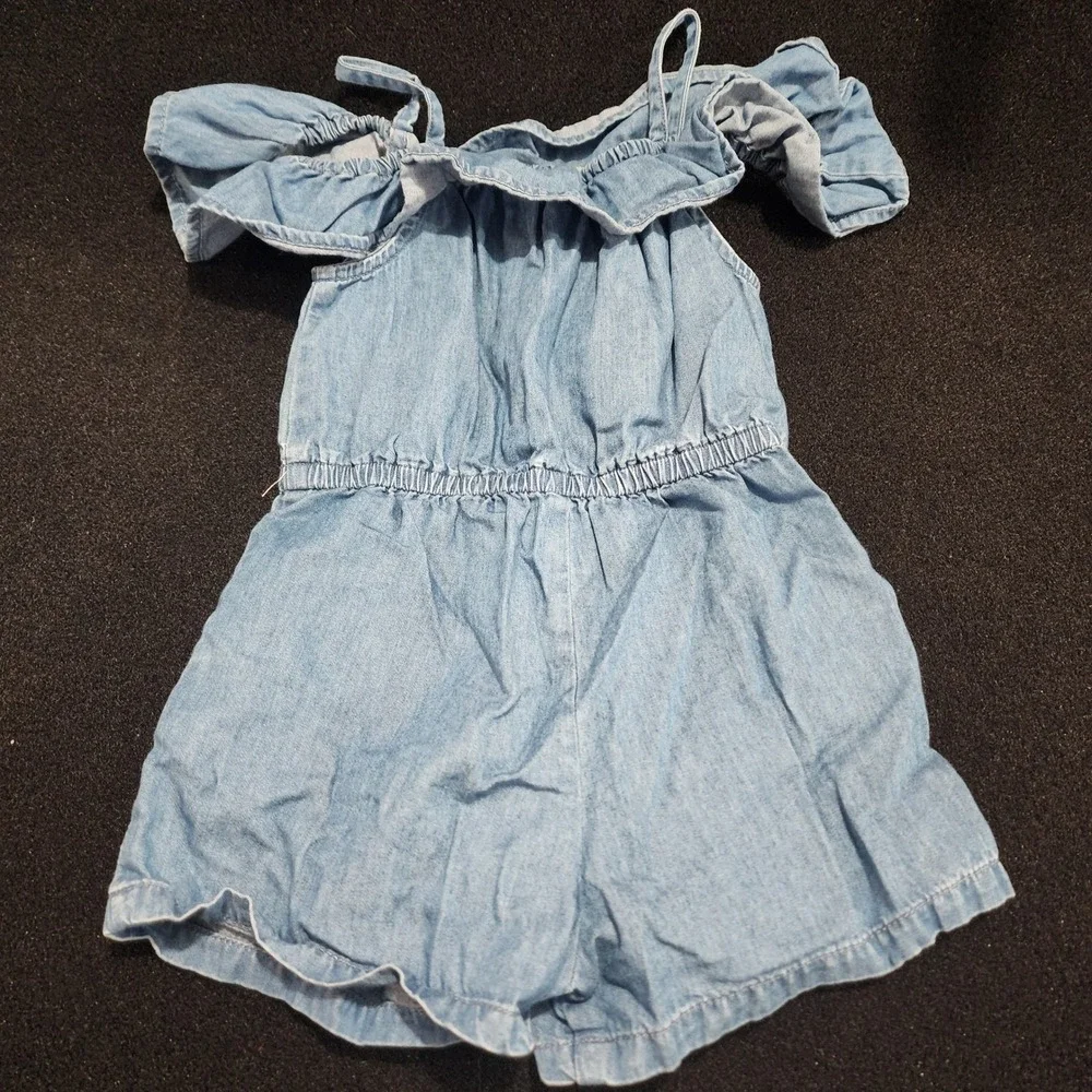 Old Navy Denim Chambray Embroidered‎ Cold Shoulder Romper Girls 3T